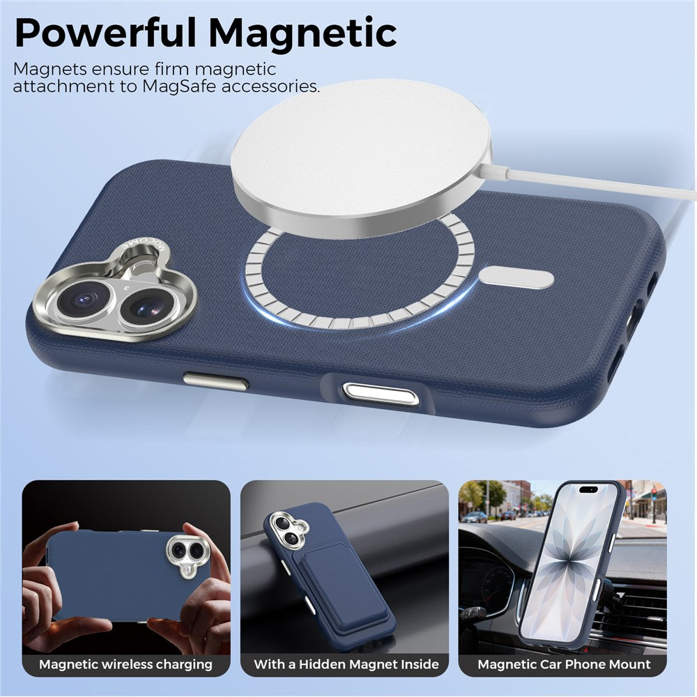 For iPhone 17 Magnetic Case Fine Grid Texture Leather Back Phone Cover with Detachable Card Holder
