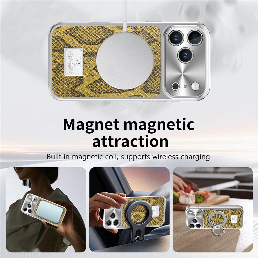 For iPhone 17 Pro Max Magnetic Case Snake Pattern Anti-Scratch PU Leather + PC + TPU Phone Cover