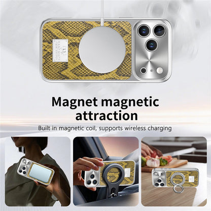 For iPhone 17 Pro Max Magnetic Case Snake Pattern Anti-Scratch PU Leather + PC + TPU Phone Cover