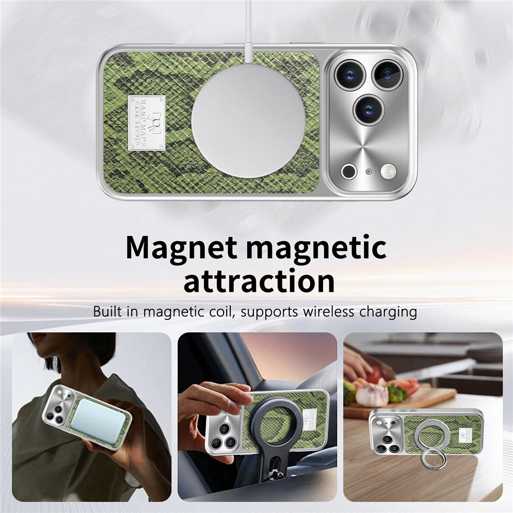 For iPhone 18 Pro / 17 Pro Magnetic Case Snake Pattern Anti-Scratch PU Leather + PC + TPU Phone Cover