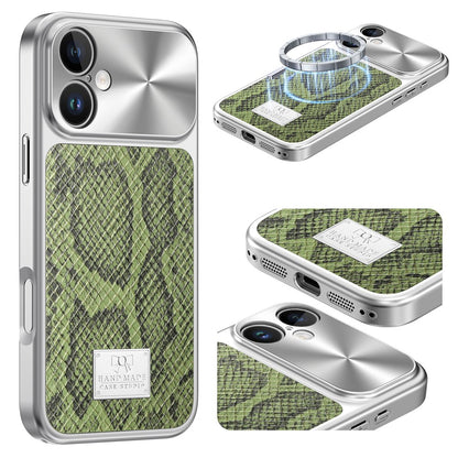 For iPhone 16 Magnetic Case Snake Pattern Anti-Scratch PU Leather + PC + TPU Phone Cover