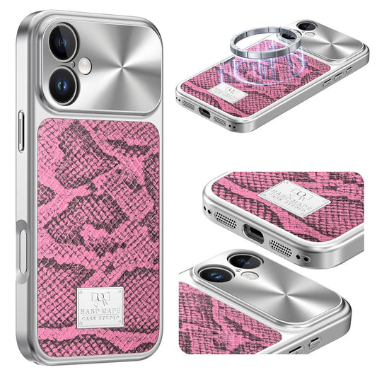 For iPhone 16 Magnetic Case Snake Pattern Anti-Scratch PU Leather + PC + TPU Phone Cover
