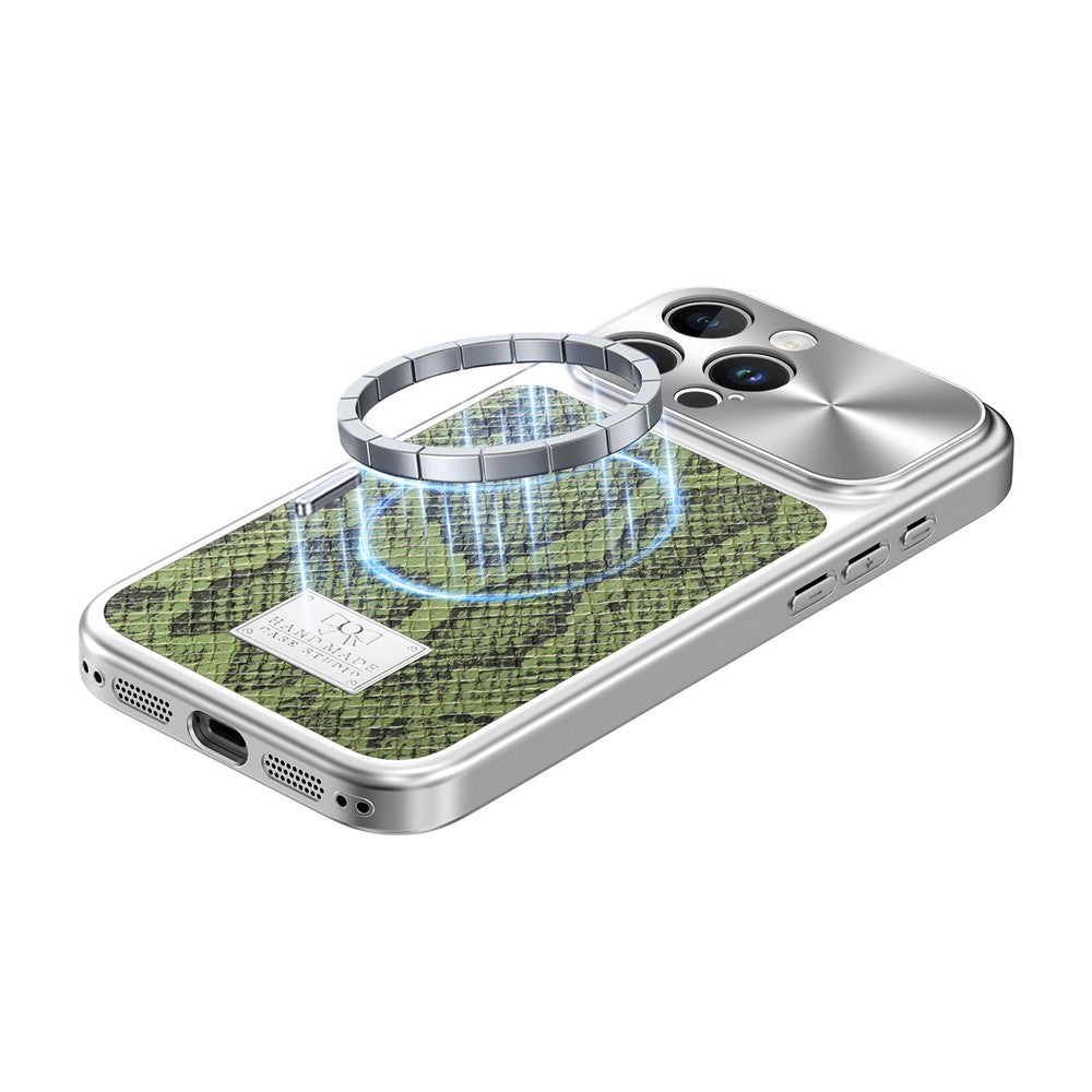For iPhone 16 Pro Magnetic Case Snake Pattern Anti-Scratch PU Leather + PC + TPU Phone Cover