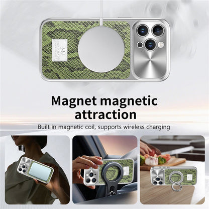 For iPhone 16 Pro Magnetic Case Snake Pattern Anti-Scratch PU Leather + PC + TPU Phone Cover