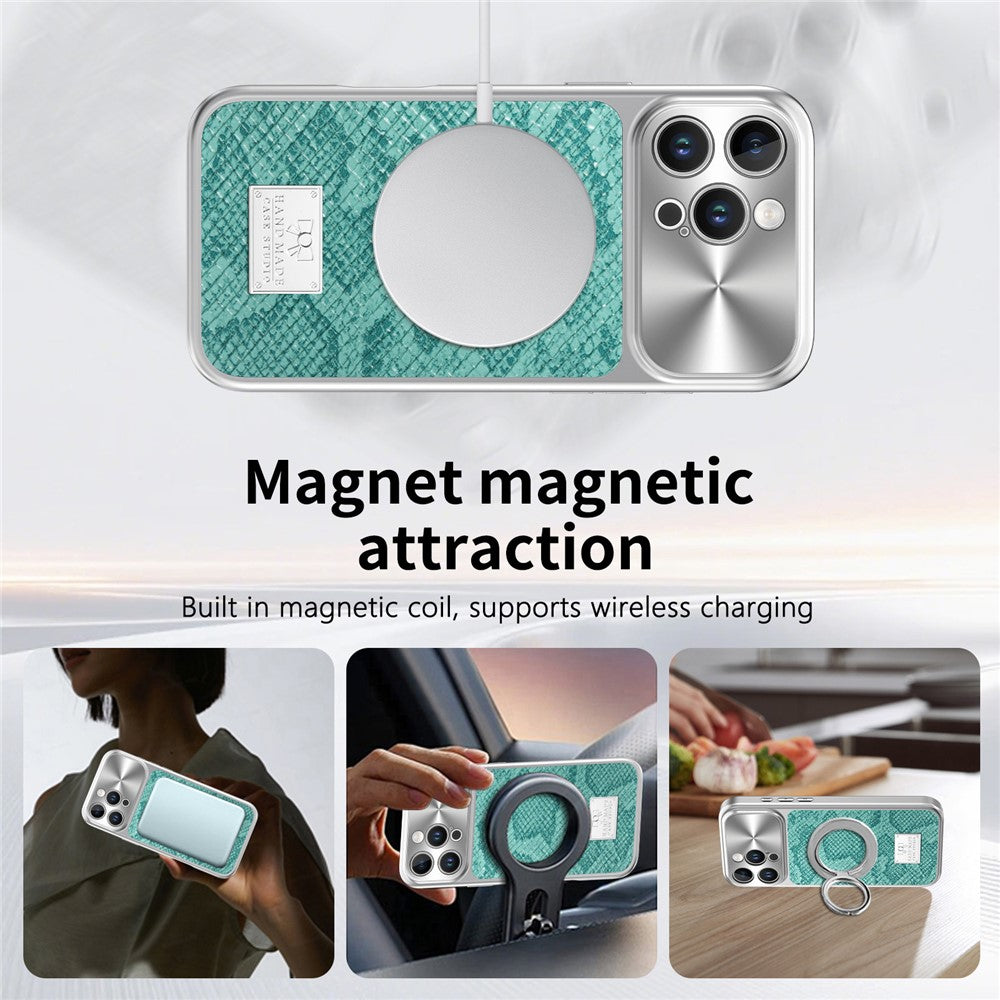 For iPhone 16 Pro Max Magnetic Case Snake Pattern Anti-Scratch PU Leather + PC + TPU Phone Cover