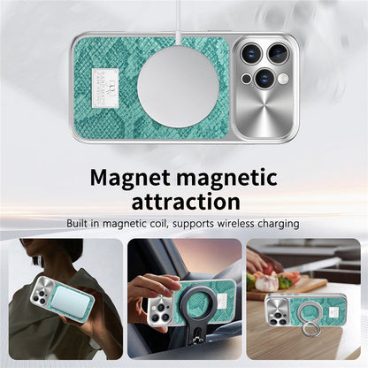 For iPhone 16 Pro Max Magnetic Case Snake Pattern Anti-Scratch PU Leather + PC + TPU Phone Cover