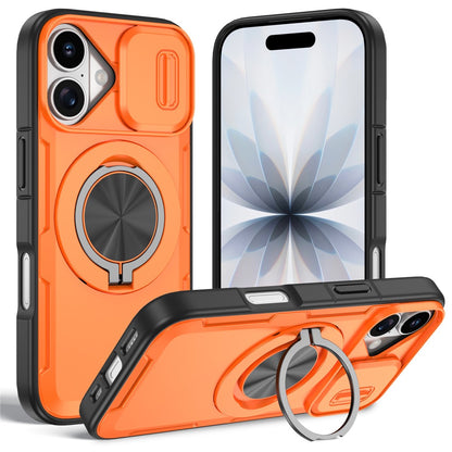 For iPhone 17 Magnetic Case Slide Camera Cover Rotary Kickstand PC + TPU Phone Shell