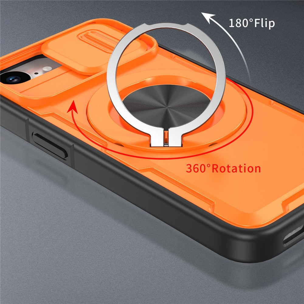 For iPhone 17e  /  16e Magnetic Case Slide Camera Cover Rotary Kickstand PC + TPU Phone Shell