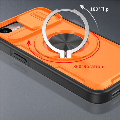 For iPhone 17e  /  16e Magnetic Case Slide Camera Cover Rotary Kickstand PC + TPU Phone Shell