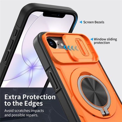 For iPhone 17e  /  16e Magnetic Case Slide Camera Cover Rotary Kickstand PC + TPU Phone Shell