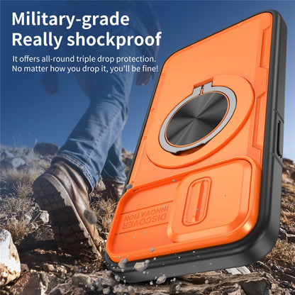 For iPhone 17e  /  16e Magnetic Case Slide Camera Cover Rotary Kickstand PC + TPU Phone Shell
