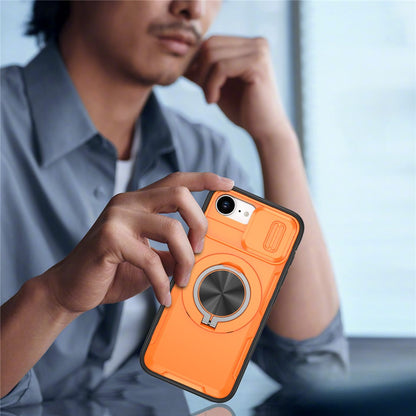 For iPhone 17e  /  16e Magnetic Case Slide Camera Cover Rotary Kickstand PC + TPU Phone Shell