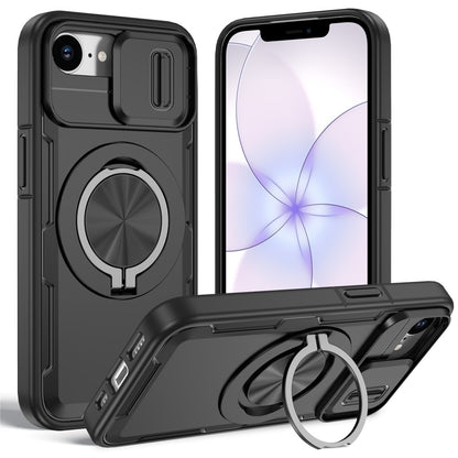 For iPhone 17e  /  16e Magnetic Case Slide Camera Cover Rotary Kickstand PC + TPU Phone Shell