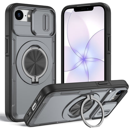 For iPhone 17e  /  16e Magnetic Case Slide Camera Cover Rotary Kickstand PC + TPU Phone Shell
