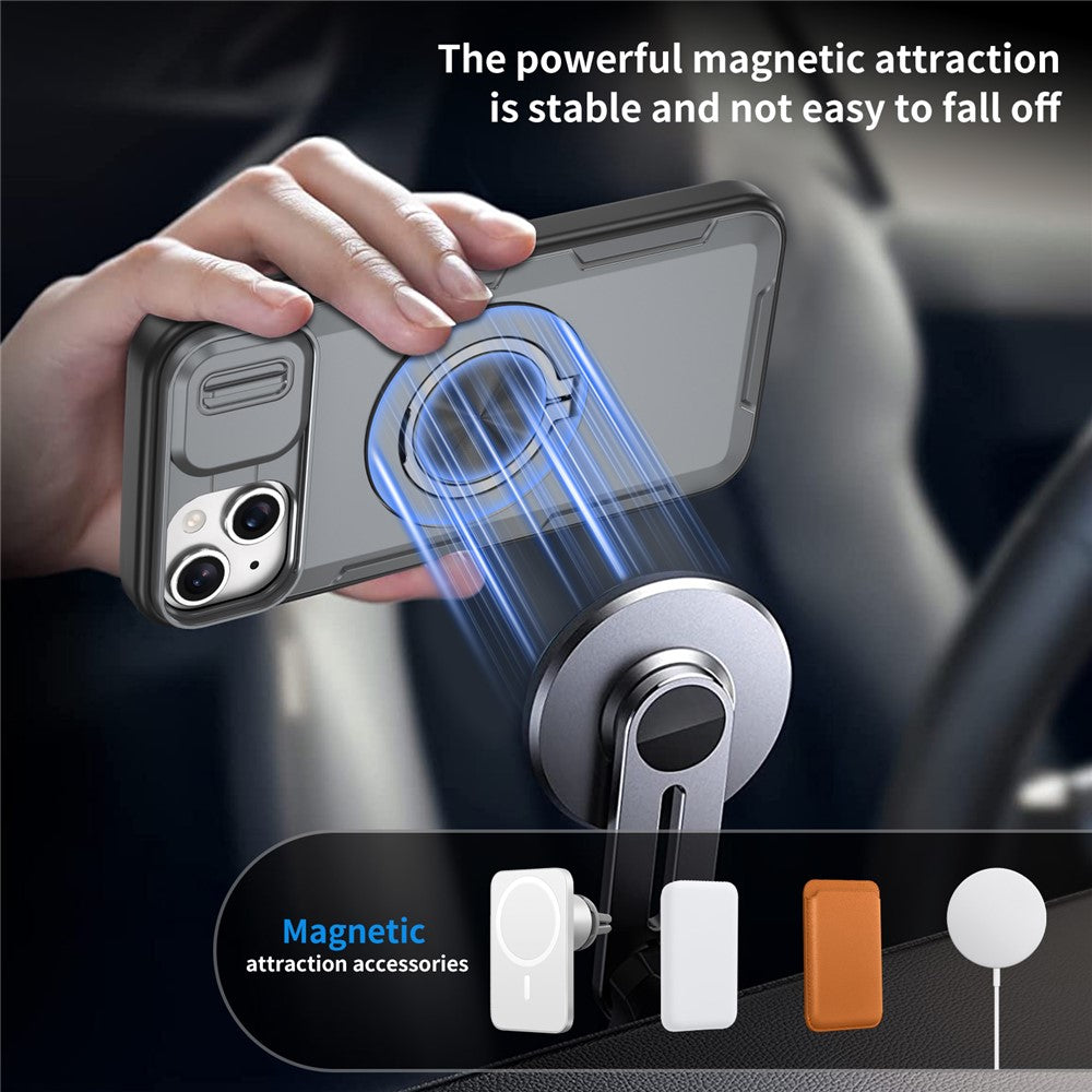 For iPhone 14  /  13 Magnetic Case Slide Camera Cover Rotary Kickstand PC + TPU Phone Shell