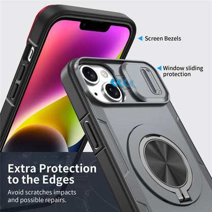 For iPhone 14  /  13 Magnetic Case Slide Camera Cover Rotary Kickstand PC + TPU Phone Shell