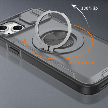 For iPhone 14  /  13 Magnetic Case Slide Camera Cover Rotary Kickstand PC + TPU Phone Shell