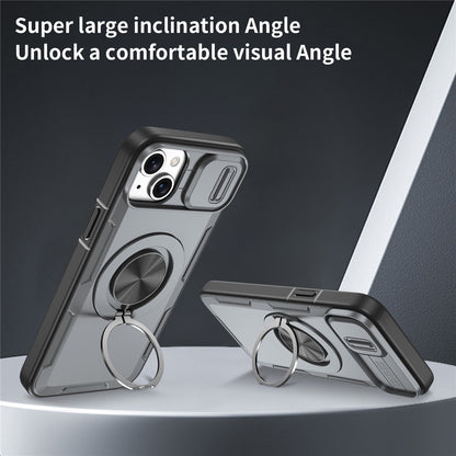 For iPhone 14  /  13 Magnetic Case Slide Camera Cover Rotary Kickstand PC + TPU Phone Shell