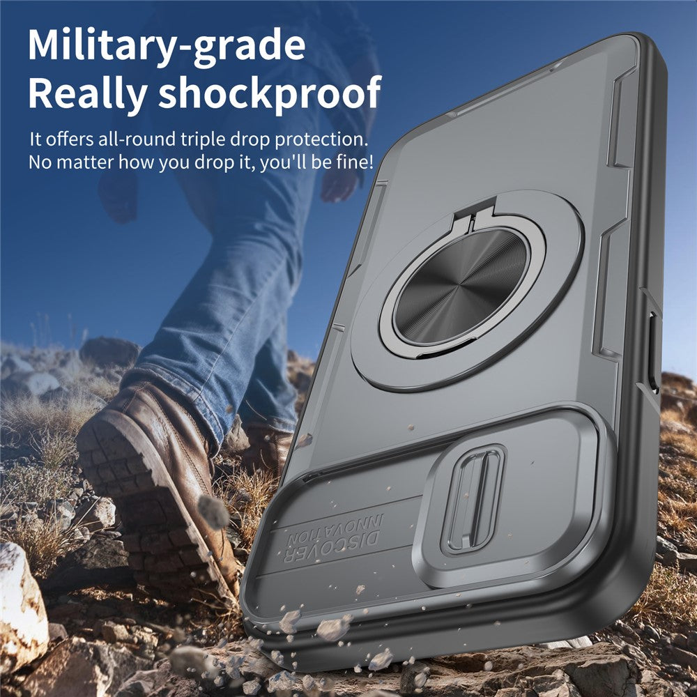 For iPhone 14  /  13 Magnetic Case Slide Camera Cover Rotary Kickstand PC + TPU Phone Shell