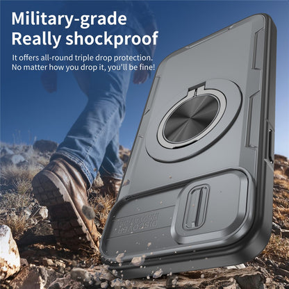 For iPhone 14  /  13 Magnetic Case Slide Camera Cover Rotary Kickstand PC + TPU Phone Shell