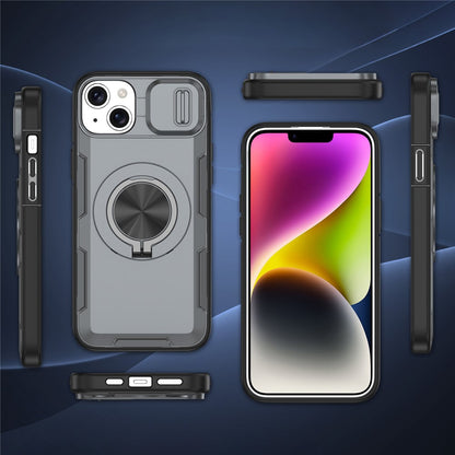 For iPhone 14  /  13 Magnetic Case Slide Camera Cover Rotary Kickstand PC + TPU Phone Shell