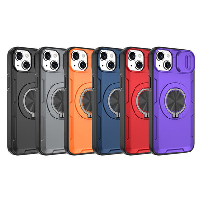 For iPhone 14  /  13 Magnetic Case Slide Camera Cover Rotary Kickstand PC + TPU Phone Shell