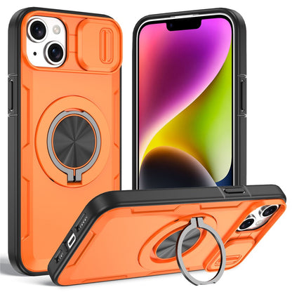 For iPhone 14  /  13 Magnetic Case Slide Camera Cover Rotary Kickstand PC + TPU Phone Shell