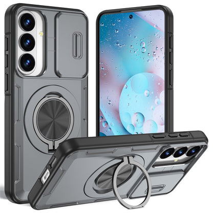 For Samsung Galaxy S26+  /  S25+  /  S24+ Magnetic Case Slide Camera Cover Rotary Kickstand PC + TPU Phone Shell