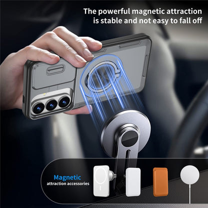 For Samsung Galaxy S26+  /  S25+  /  S24+ Magnetic Case Slide Camera Cover Rotary Kickstand PC + TPU Phone Shell