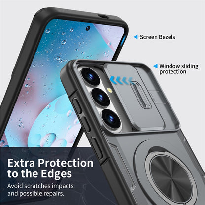 For Samsung Galaxy S26+  /  S25+  /  S24+ Magnetic Case Slide Camera Cover Rotary Kickstand PC + TPU Phone Shell