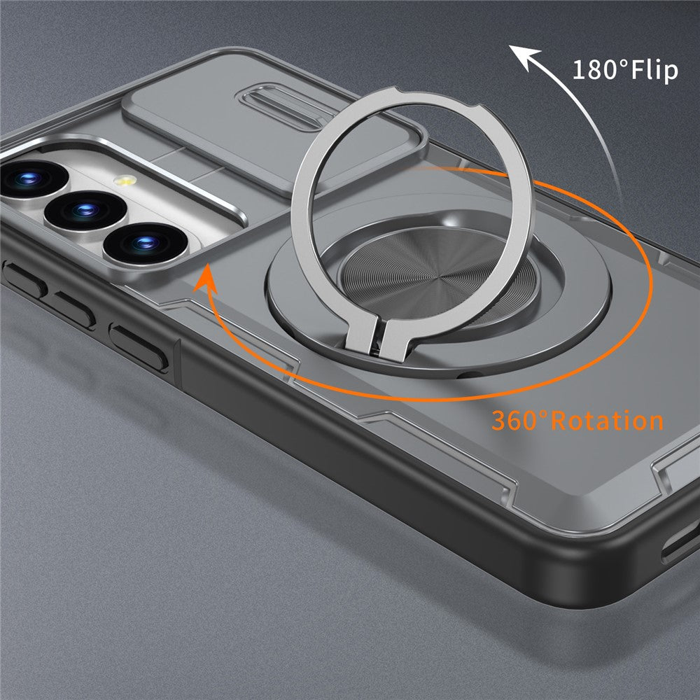 For Samsung Galaxy S26+  /  S25+  /  S24+ Magnetic Case Slide Camera Cover Rotary Kickstand PC + TPU Phone Shell