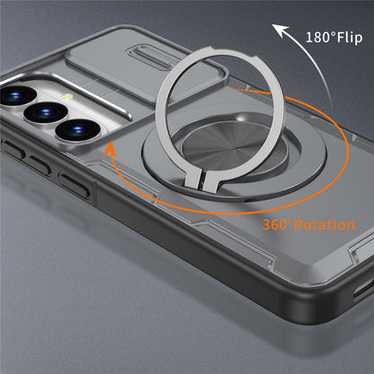 For Samsung Galaxy S26+  /  S25+  /  S24+ Magnetic Case Slide Camera Cover Rotary Kickstand PC + TPU Phone Shell