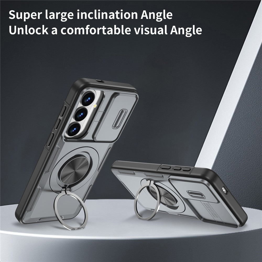 For Samsung Galaxy S26+  /  S25+  /  S24+ Magnetic Case Slide Camera Cover Rotary Kickstand PC + TPU Phone Shell
