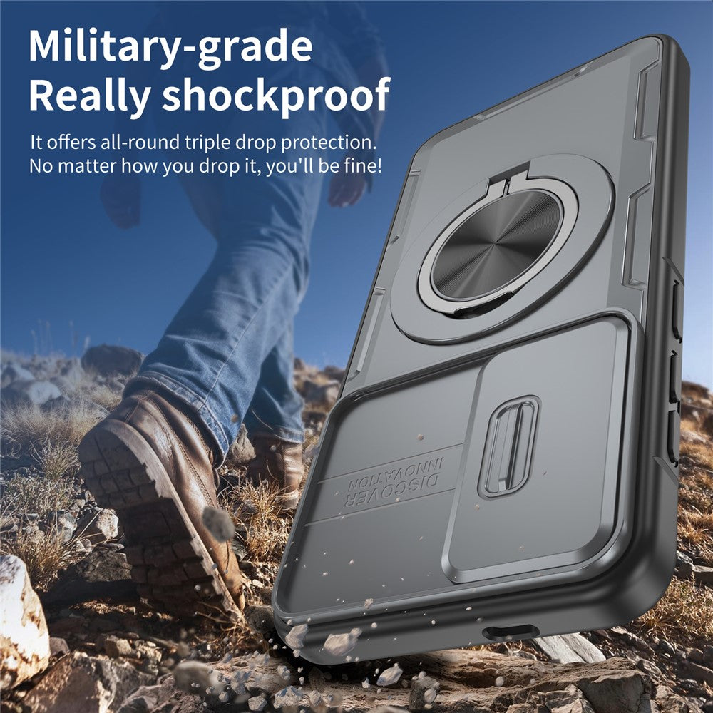 For Samsung Galaxy S26+  /  S25+  /  S24+ Magnetic Case Slide Camera Cover Rotary Kickstand PC + TPU Phone Shell
