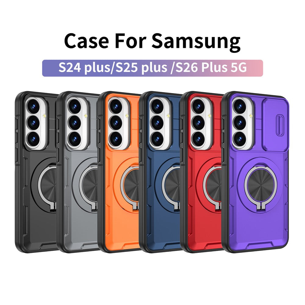 For Samsung Galaxy S26+  /  S25+  /  S24+ Magnetic Case Slide Camera Cover Rotary Kickstand PC + TPU Phone Shell