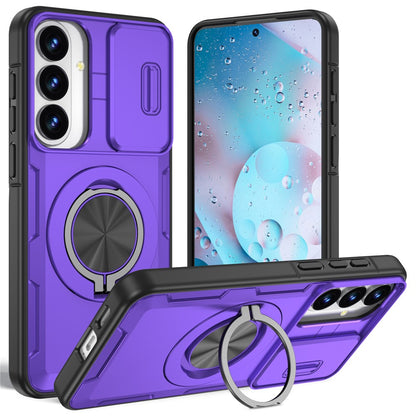 For Samsung Galaxy S26+  /  S25+  /  S24+ Magnetic Case Slide Camera Cover Rotary Kickstand PC + TPU Phone Shell