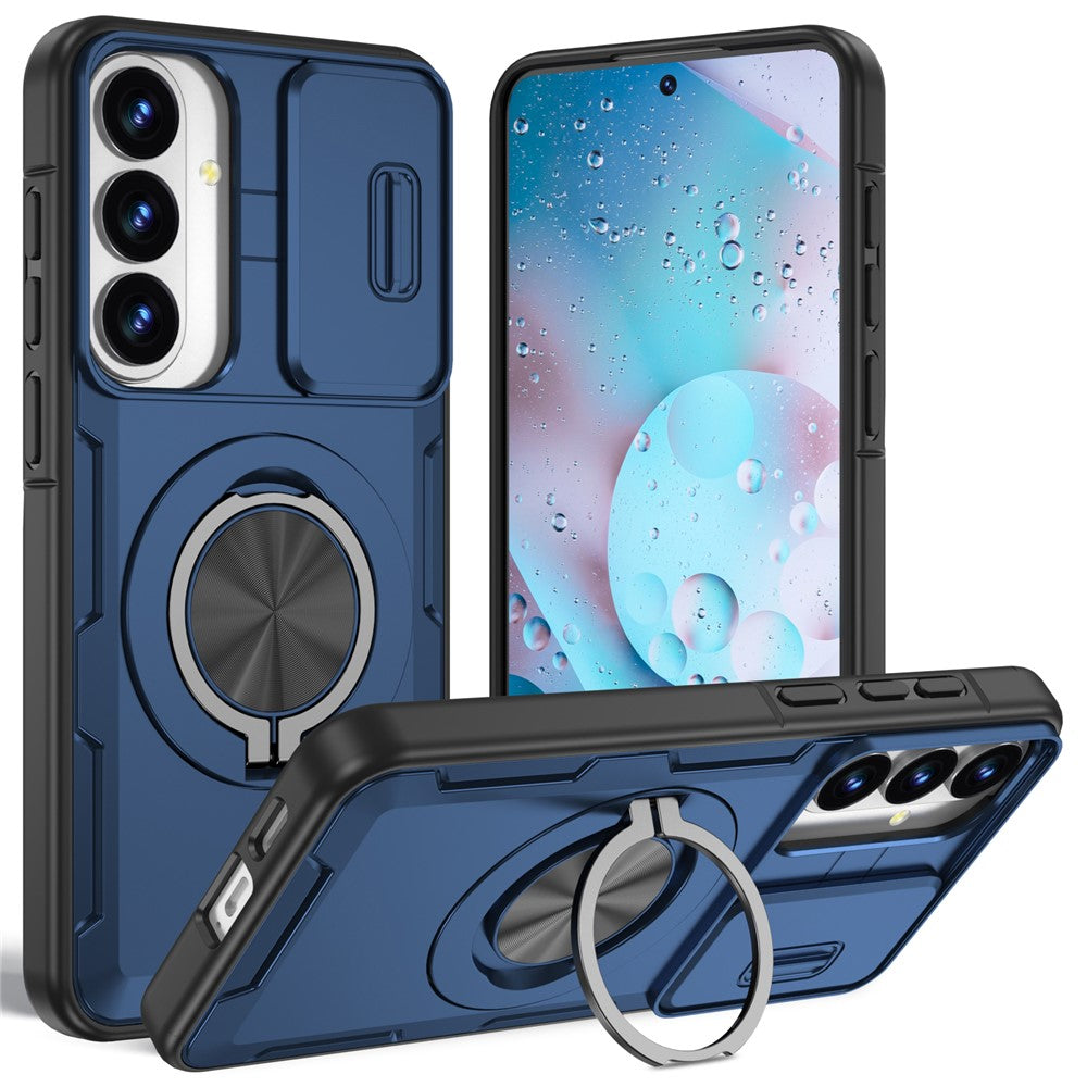 For Samsung Galaxy S26+  /  S25+  /  S24+ Magnetic Case Slide Camera Cover Rotary Kickstand PC + TPU Phone Shell