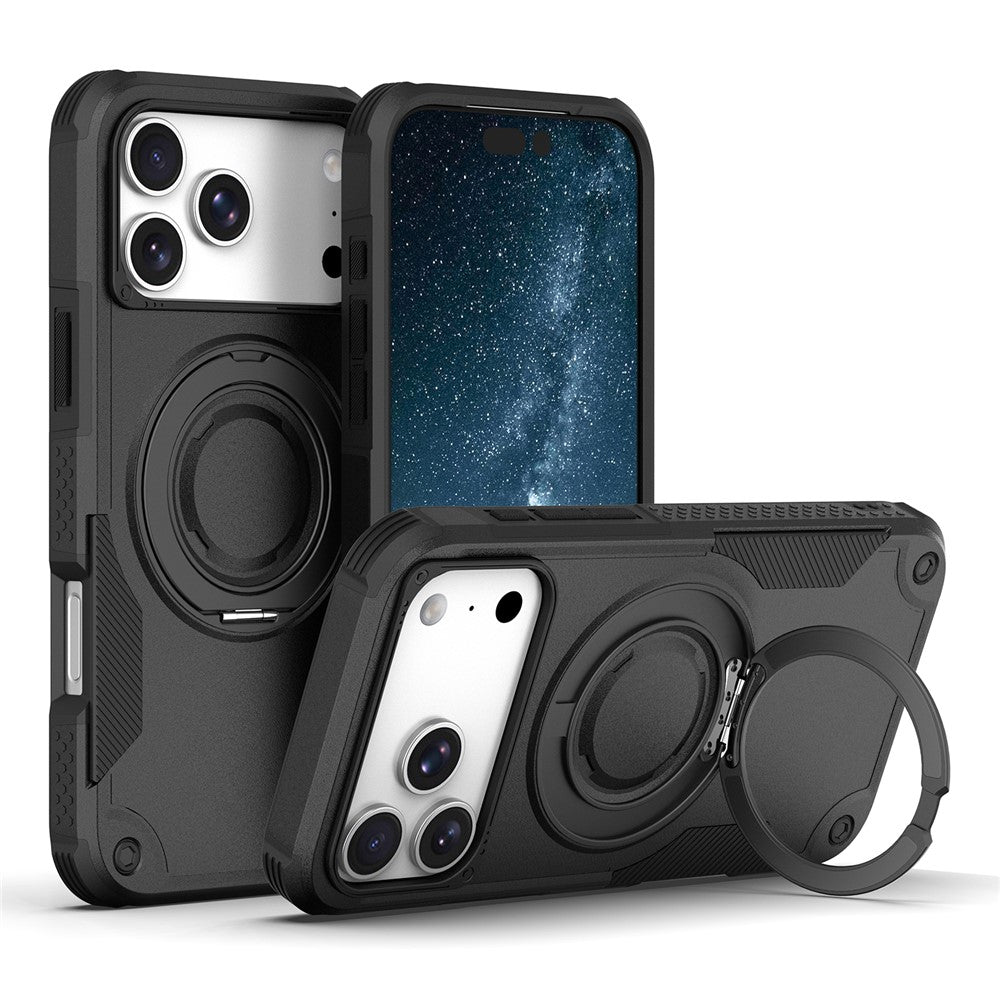 For iPhone 17 Pro Max Magnetic Case Rotating Ring Kickstand Shockproof TPU PC Armor Phone Cover