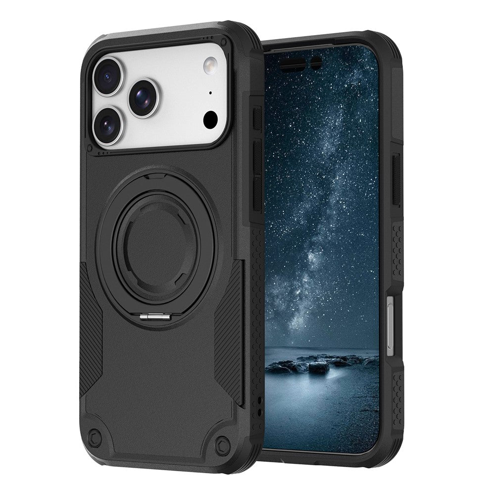 For iPhone 17 Pro Max Magnetic Case Rotating Ring Kickstand Shockproof TPU PC Armor Phone Cover