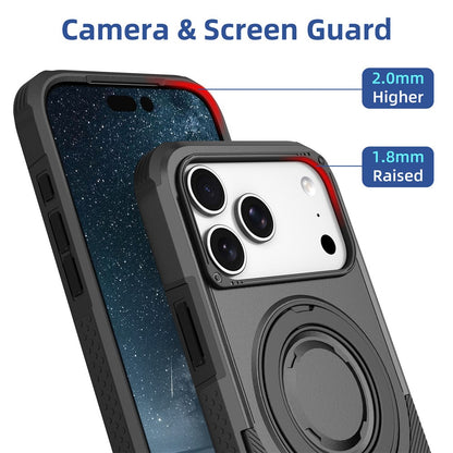 For iPhone 17 Pro Max Magnetic Case Rotating Ring Kickstand Shockproof TPU PC Armor Phone Cover