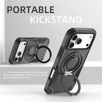 For iPhone 17 Pro Max Magnetic Case Rotating Ring Kickstand Shockproof TPU PC Armor Phone Cover