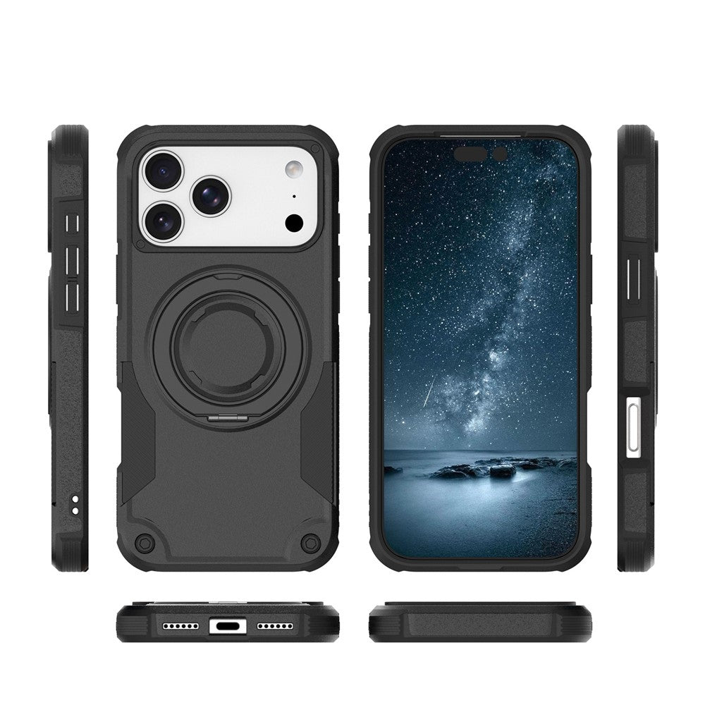 For iPhone 17 Pro Max Magnetic Case Rotating Ring Kickstand Shockproof TPU PC Armor Phone Cover