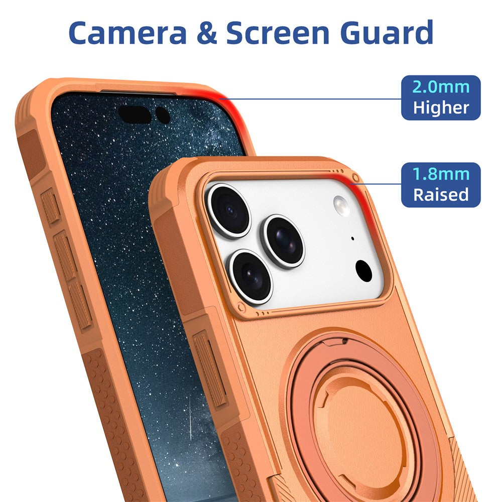 For iPhone 17 Pro Magnetic Case Rotating Ring Kickstand Shockproof TPU PC Armor Phone Cover