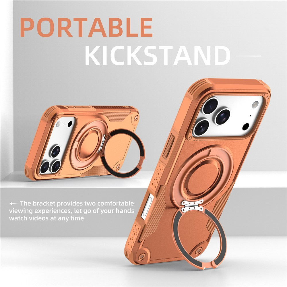 For iPhone 17 Pro Magnetic Case Rotating Ring Kickstand Shockproof TPU PC Armor Phone Cover