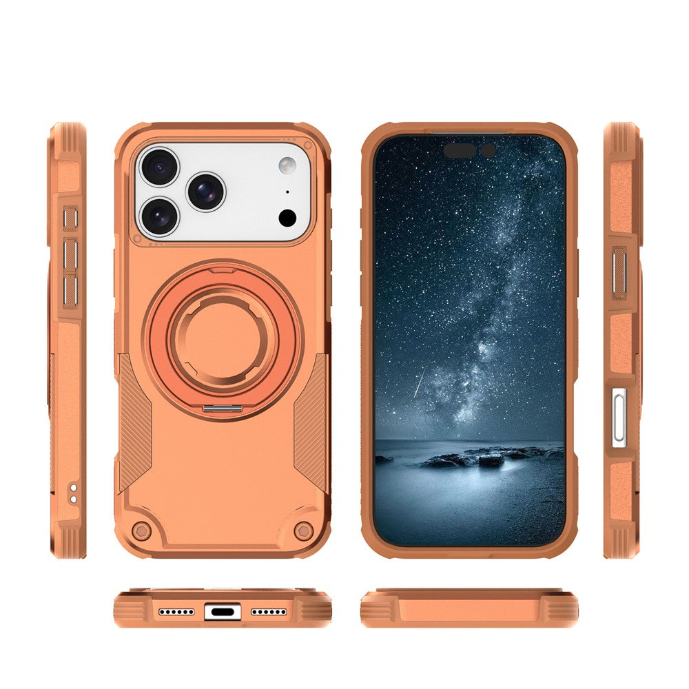 For iPhone 17 Pro Magnetic Case Rotating Ring Kickstand Shockproof TPU PC Armor Phone Cover