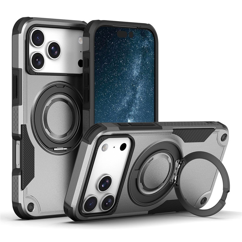 For iPhone 17 Pro Magnetic Case Rotating Ring Kickstand Shockproof TPU PC Armor Phone Cover