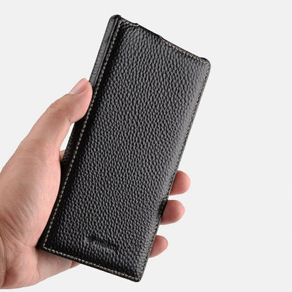 MELKCO For Samsung Galaxy S26+ Magnetic Case Vertical Flip Genuine Cow Leather + PC Phone Cover