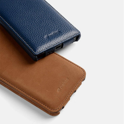 MELKCO For Samsung Galaxy S26+ Magnetic Case Vertical Flip Genuine Cow Leather + PC Phone Cover