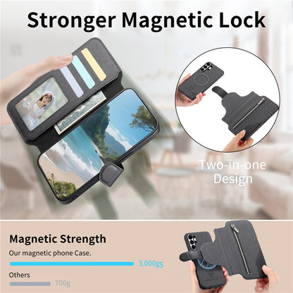 For Samsung Galaxy S25 Ultra Magnetic Case RFID Blocking Detachable Wallet Stand Cloth Texture Leather Phone Cover