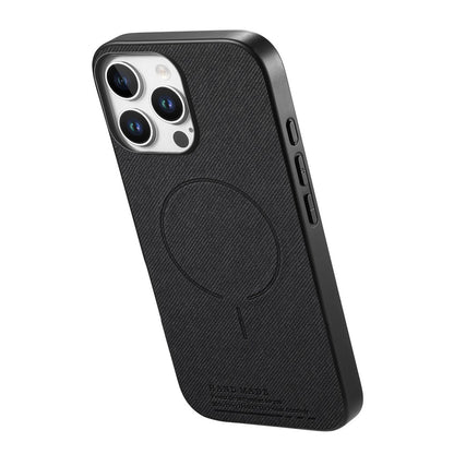 For iPhone 16 Pro Max Magnetic Case Cloth Texture PC + TPU + PU Leather Anti-Scratch Phone Cover